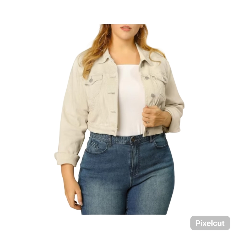 NWOT Size 2X Stylish Cream Cropped Jean Jacket for Women